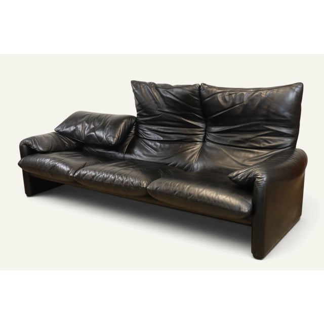 Maralunga 3-Seater Sofa in Black Leather by Vico Magistretti for Cassina, 1970s For Sale - Image 12 of 18