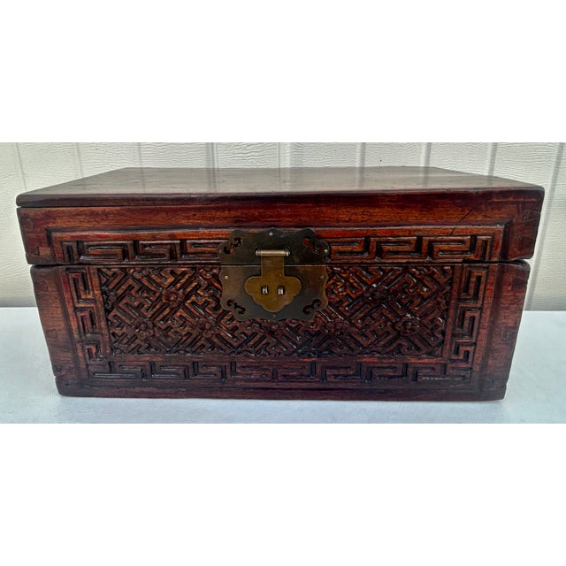 Antique Chinese Wood Carved Box For Sale - Image 4 of 17