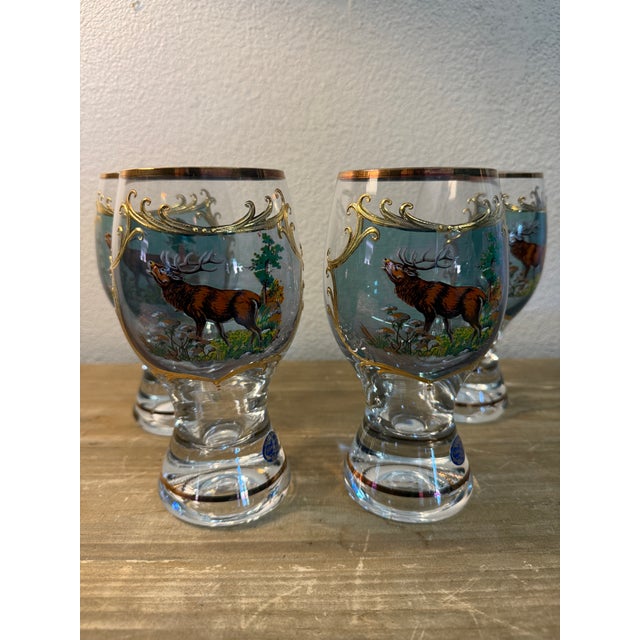 Crystal Hand Painted Elk Glasses 2 Glass Sets 1990's For Sale - Image 9 of 11
