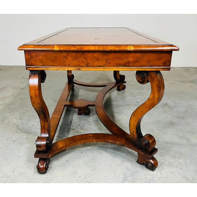 Wood William & Mary 17th Century Style Scroll Leg Leather Top Library Table or Desk For Sale - Image 7 of 10