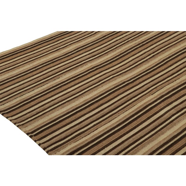 1940s Vintage Bidjar Persian Kilim Rug in Beige-Brown Stripes by Rug & Kilim For Sale - Image 5 of 8