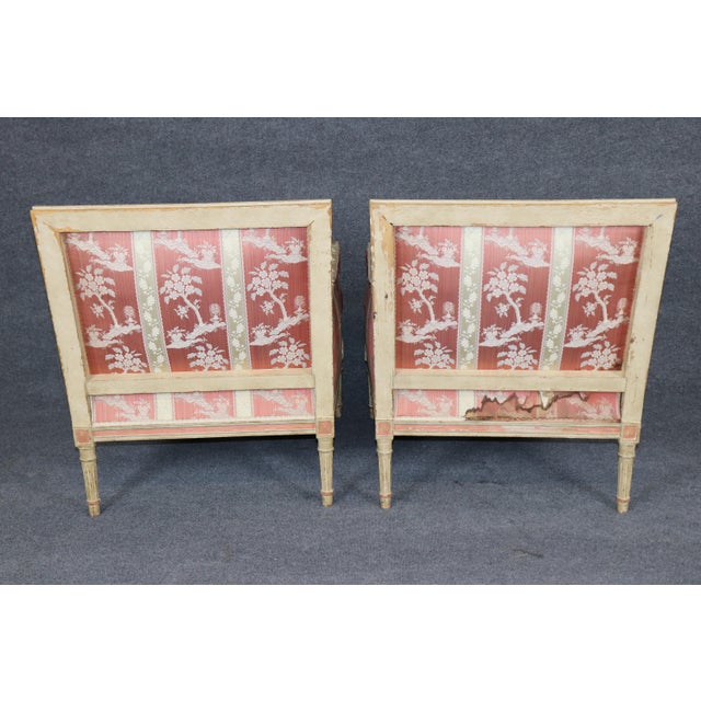 Maison Jansen Exceptional Pair French Louis XVI Style Maison Jansen Attributed Bergere Chairs For Sale - Image 4 of 14