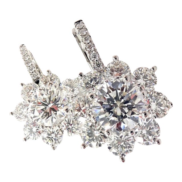 T Foster & Co Platinum Flower 4.84ctw Diamond Stud Halo Earrings GIA For Sale