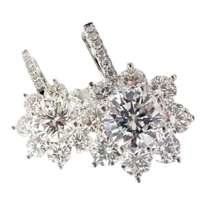T Foster & Co Platinum Flower 4.84ctw Diamond Stud Halo Earrings GIA