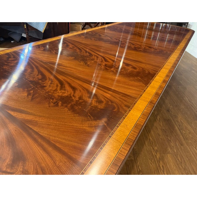 Brown Traditional Georgian Style Multi-Banded Mahogany Dining Table by Leighton Hall - Showroom Sample For Sale - Image 8 of 18