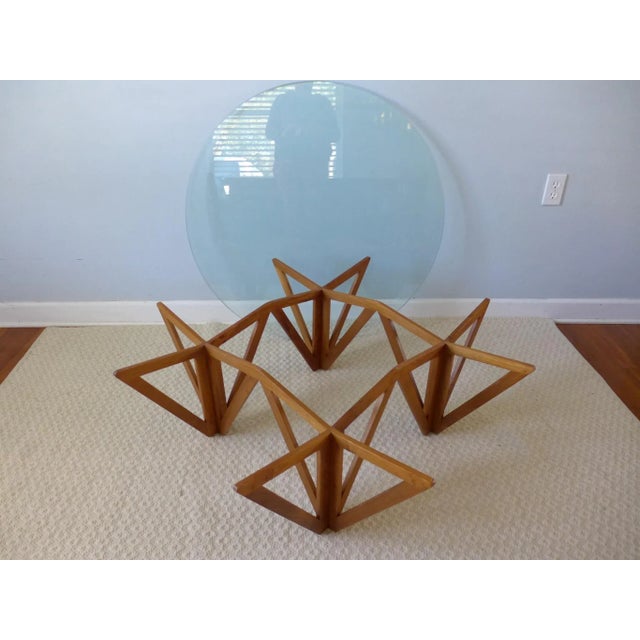 1960s Danish Geometric Coffee Table Quad Walnut Base With Round Glass Top For Sale - Image 9 of 12