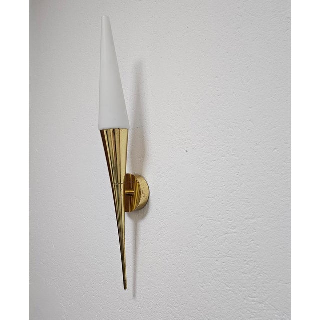 Mid-Century Modern Brass and Opaline Glass Sconce by Limburg, 1960s For Sale - Image 6 of 14