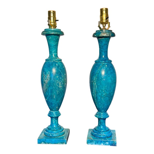Pair of Mid-Century Italian Turquoise Stone Table Lamps For Sale
