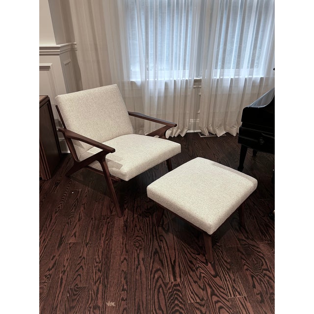 Crate & Barrel Cavett Wood Accent Chair & Ottoman — Excellent Condition For Sale - Image 15 of 15