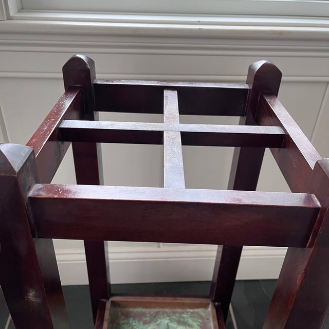 Mission Antique Arts & Crafts Mission Oak and Copper Umbrella/Cane Stand For Sale - Image 3 of 12