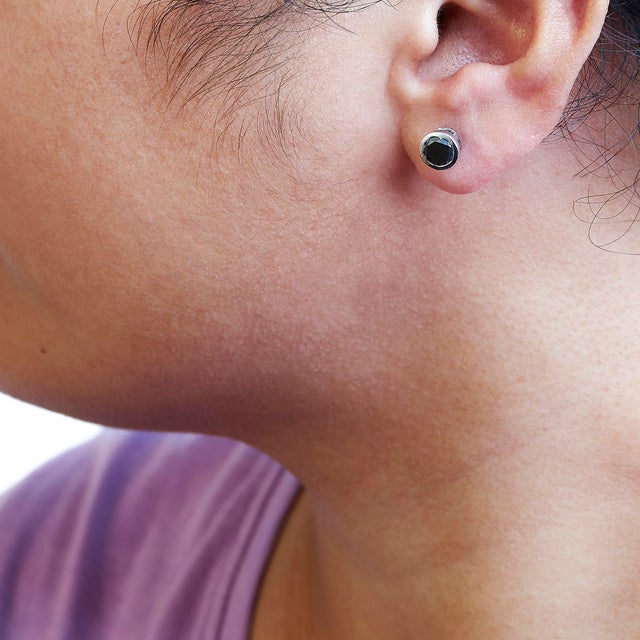 .925 Sterling Silver 1-1/2 Cttw Round Brilliant-Cut Black Diamond Bezel-Set Stud Earrings with Screw Backs (Fancy Color-Enhanced, I2-I3 Clarity) For Sale - Image 4 of 5