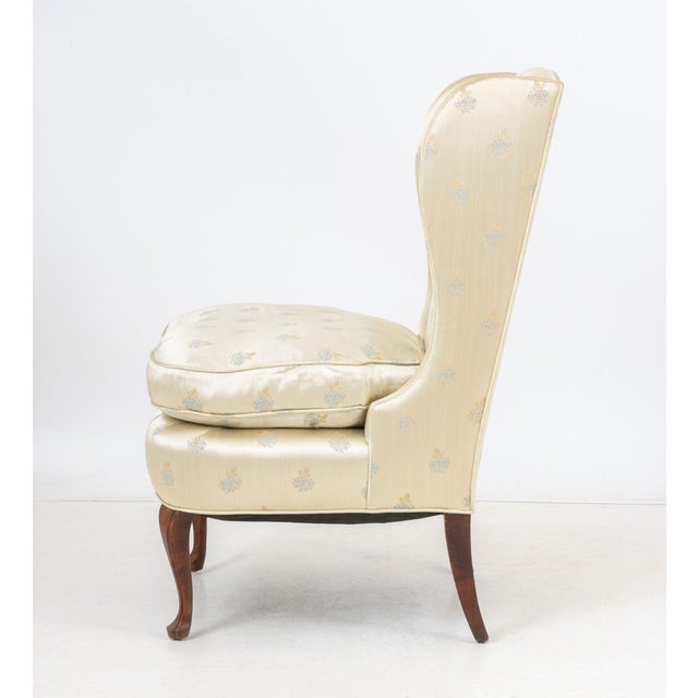 Floral Silk Upholstered Wingback Slipper Chair For Sale In New York - Image 6 of 7