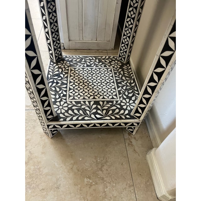 Black and White Floral Pattern Bone Inlay Side Table For Sale - Image 10 of 12
