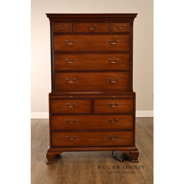 American Kittinger Mahogany 10 Drawer Chippendale Style Chest-on-Chest Tall Dresser For Sale - Image 3 of 18