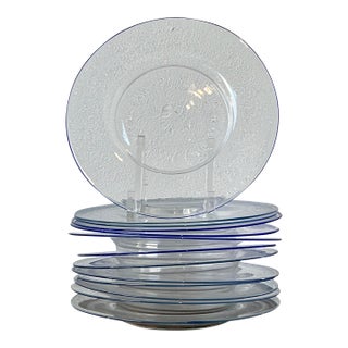 Vintage Italian Carloe Scarpa for Murano Blue Tipped Glass Plates - Set of 12 For Sale