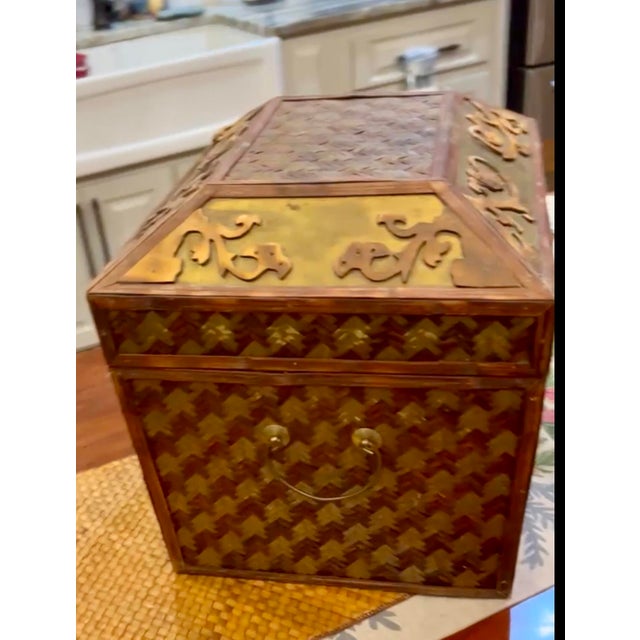 Tribal Moroccan Style Brass and Wood Keepsake Trunk For Sale - Image 3 of 6