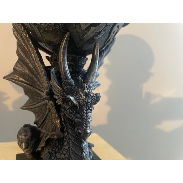 Black Resin Dragon Table Lamps with Candleholder, 1980s, Set of 2 For Sale - Image 11 of 17