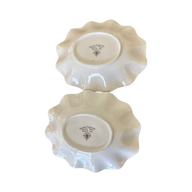 Pair of English Coalport Indian Tree Petite Scalloped Bone China Dishes, Circa 1930s For Sale In West Palm - Image 6 of 6