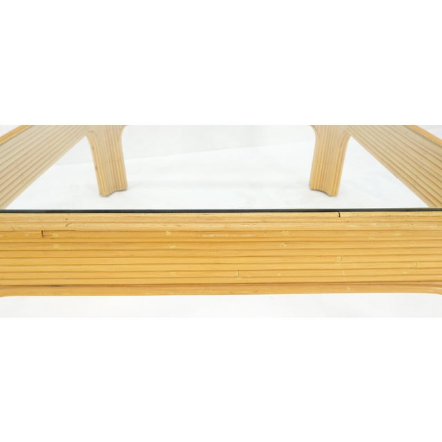 Wood Blond Rattan Bamboo Rounded Corners Square Glass Top Coffee Table 1970's Frankl For Sale - Image 7 of 12