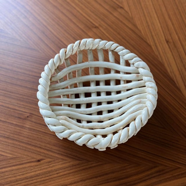 Farmhouse 1960s Handcrafted Basketweave Ceramic Bowl For Sale - Image 3 of 12