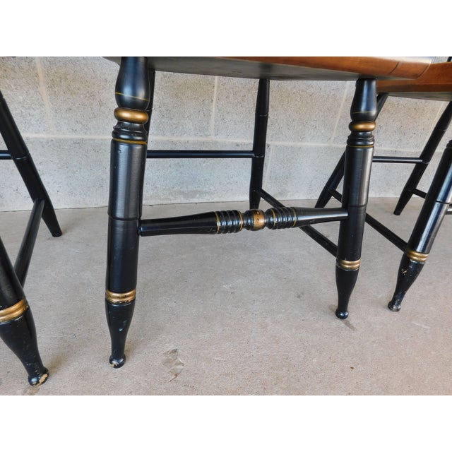 Black L Hitchcock Maple Stenciled Eagle Back Tavern Inn Chairs - Set of 4 For Sale - Image 8 of 17