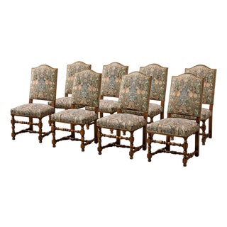 1950s 8 French Louis XIII Style Barley Twist Dining Chairs Floral Tapestry For Sale