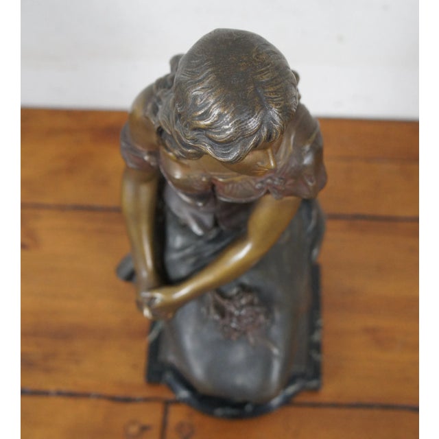 Metal Antique Auguste Moreau French Bronze Seated Young Woman Sculpture For Sale - Image 7 of 13