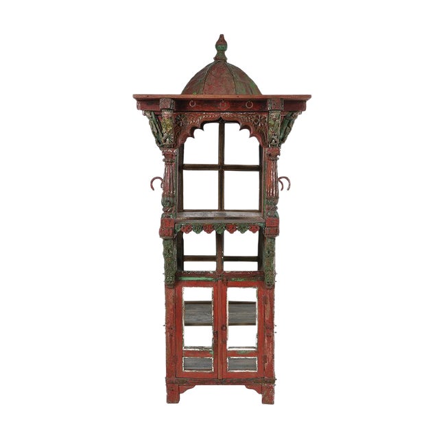 Traditional Indian Red Patina Wooden Showcase For Sale