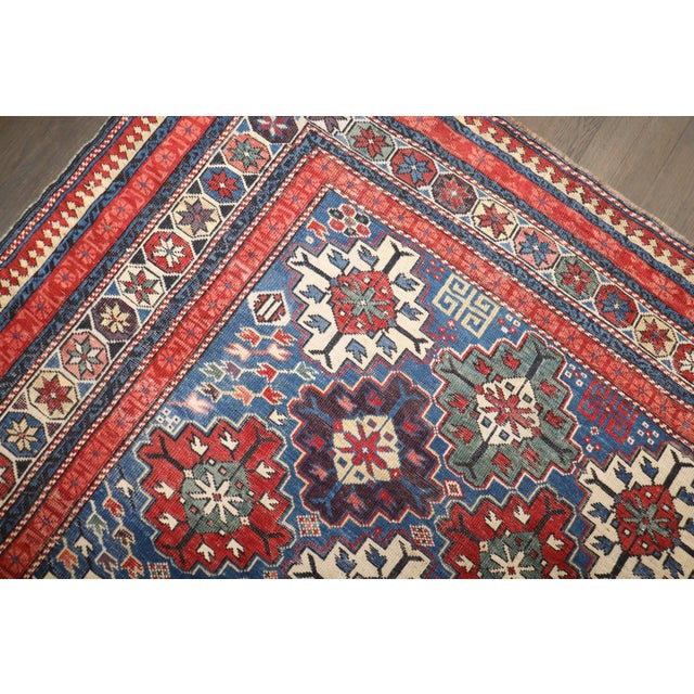 Asian Blue Late 19th Century Square Caucasian Kuba Rug no. j5269 For Sale - Image 3 of 8
