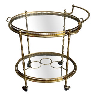 Vintage Brass Glass Food Cart in the style of Maison Jansen, 1960s For Sale
