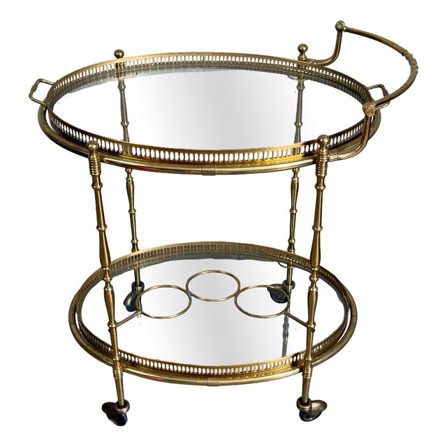 Vintage Brass Glass Food Cart in the style of Maison Jansen, 1960s For Sale