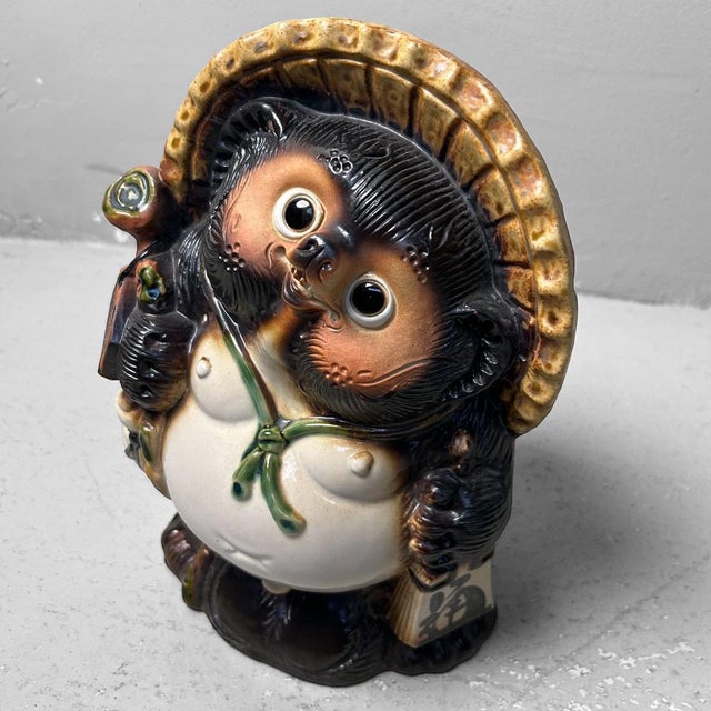 Mid-Century Modern Vintage Tanuki Statue, Shigaraki, Japan, 1980s For Sale - Image 3 of 10