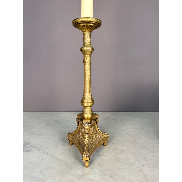 Metal Early 19th Century Ornate Brass Candlestick Table Lamp For Sale - Image 7 of 8