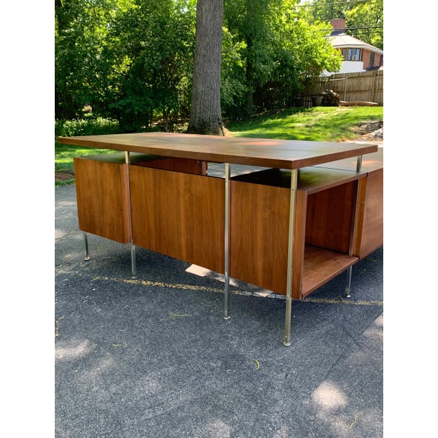 Hugh Acton 1950s Hugh Acton Walnut + Aluminum 3 Piece Executive Desk For Sale - Image 4 of 12