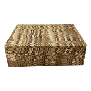 Vintage Brown Hand-Marbled Florentine Peacock Paper Wood Desk Box, Circa 1970 For Sale