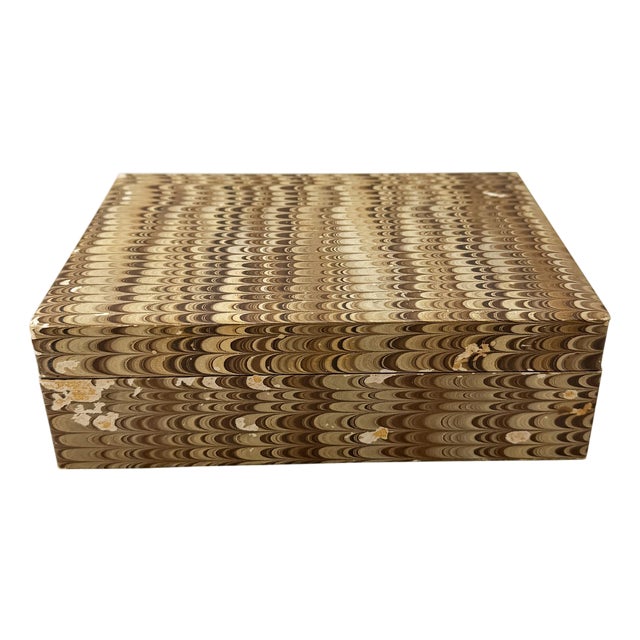 Vintage Brown Hand-Marbled Florentine Peacock Paper Wood Desk Box, Circa 1970 For Sale