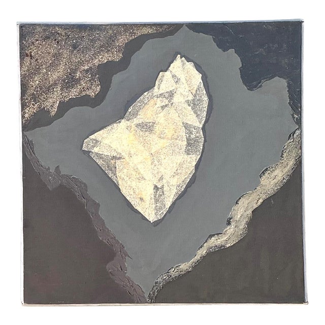 Vintage Geometric Abstract Oil Painting For Sale
