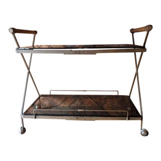 Rare Wrought Iron Wood and Glass X-frame Bar Cart by Cleo Baldon for Terra For Sale