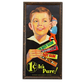1930s Tin Lithograph "Oh Boy" Gum Sign For Sale