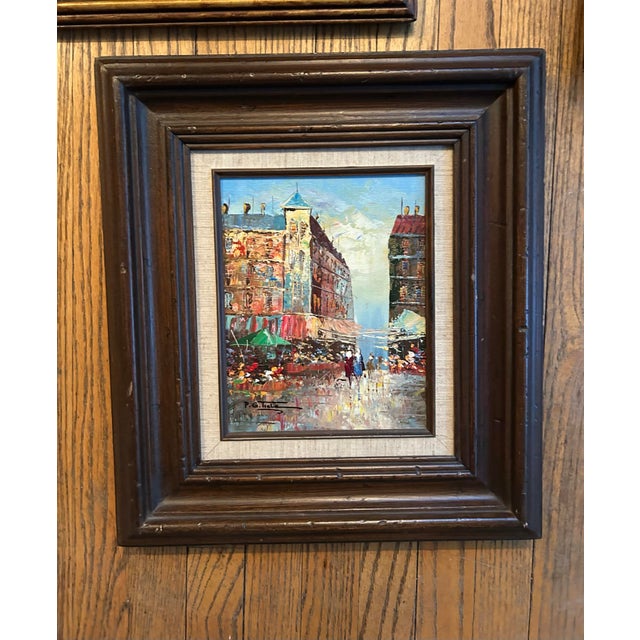 P.G. Tiele, Parisian City Street Scene" Town & Figures Oil Painting Canvas Mid-20th Century, Framed For Sale - Image 4 of 6