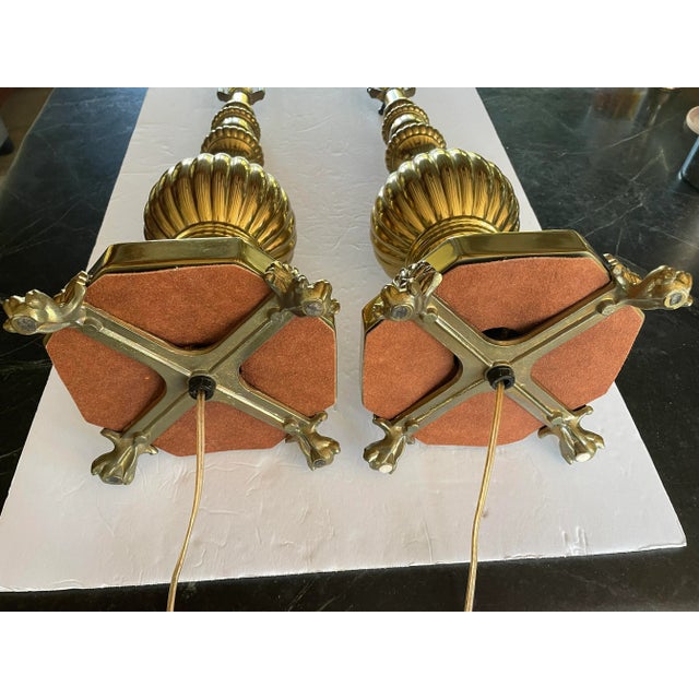 Metal Vintage Pair of Stiffel Brass Table Lamps - Hollywood Regency For Sale - Image 7 of 7
