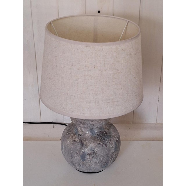 Vintage Table Lamp with Grey Melange Ceramic Base and Beige Fabric Shade, 1990s For Sale - Image 4 of 7