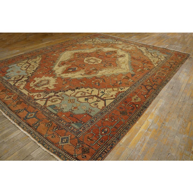 Terra Cotta Radiant Orange Terra Cotta Color With Great Medallion Design Antique Serapi Rug For Sale - Image 8 of 12