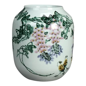 Chinese Jingdezhen Porcelain Jar Vase with Hand Painted Myrtle Design 20th Century