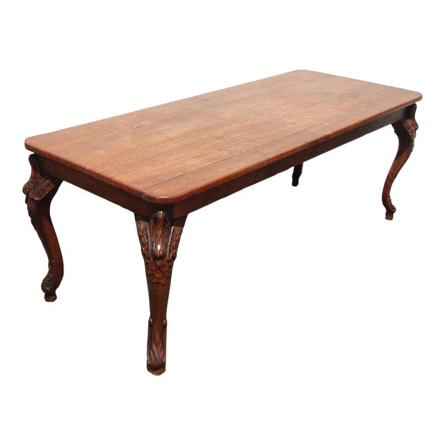Vintage French Country Rustic Oak Coffee Table With Swan Legs For Sale