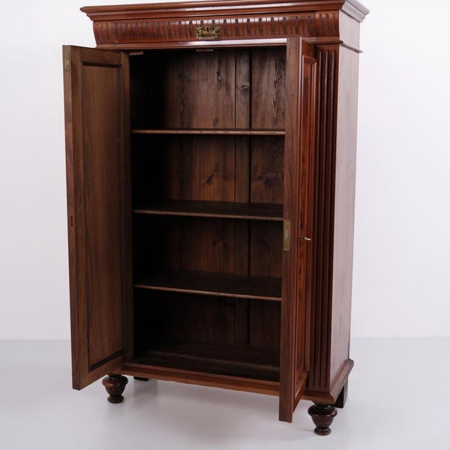 Wood Large Antique Hand-Polished Walnut Cabinet with Carved Details, 1880s For Sale - Image 7 of 13