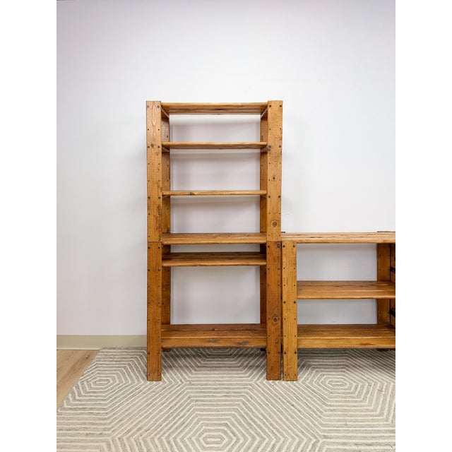 Vintage Modular Pine 4-Piece Shelf Unit Rustic Stackable Bookcase Organic Modern For Sale - Image 4 of 10