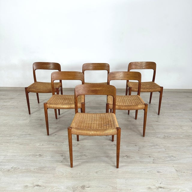 Dimensions: H 29.3” x W 19.5” x D 17.7” x SH 17.7” Set of 6 Danish dining chairs Model 75 designed by Niels Otto Moller...