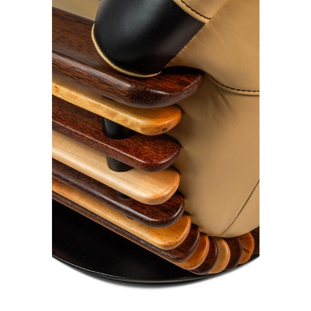 Rare Art Deco Organic Modern "Luxor" Armchair / Lounge Chair in Leather, Spruce & Palmwood Attributed to Pacific Green, Australia, C. 2000s For Sale - Image 17 of 18