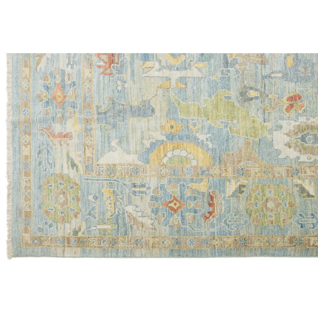 Apadana's Modern Sultanabad Square Wool Rug Handmade in Blue With Floral Design For Sale - Image 11 of 11